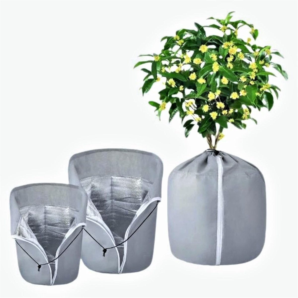 SnelShoppen - 2 x Thermische Bescherming voor Bloempotten, Winterbescherming met Trekkoord en Rits, Ademend Plantenhoesje (45 x 50 cm)