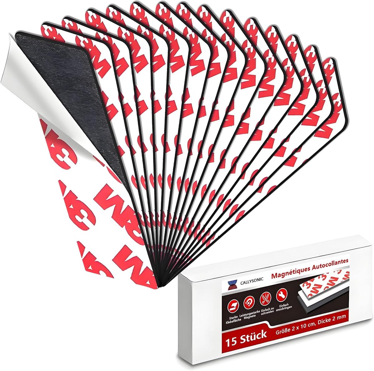 SnelShoppen - Set van 15 Sterke Zelfklevende Magneten, Magnetische Strip 10 cm x 20 mm x 2 mm, Ideaal voor Kantoor, Thuis, Garage, Koelkast, Schoolbor
