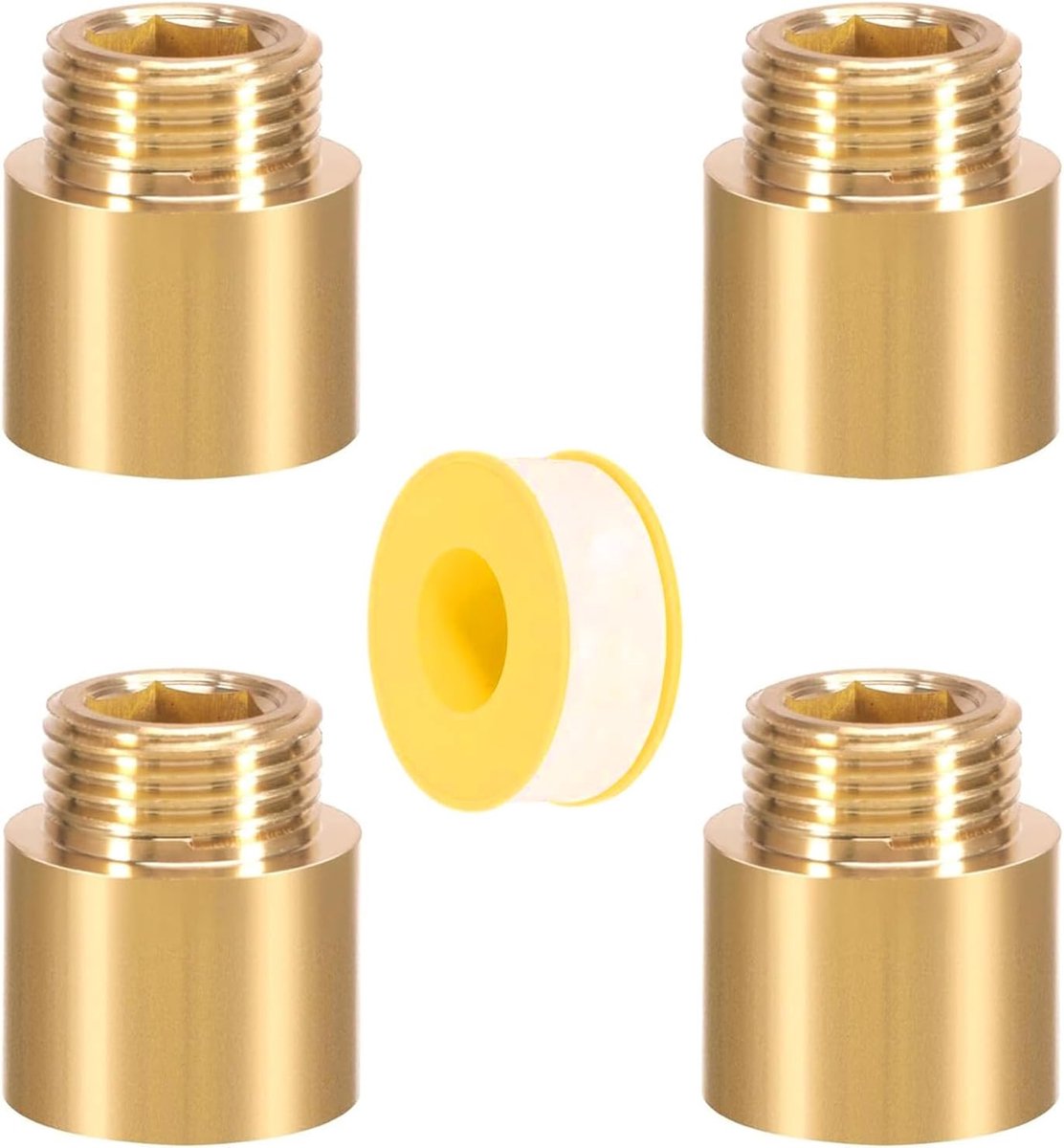 SnelShoppen - 4 Stuks Messing Kraanverlenging 1/2" x 20mm, 1/2" IG x 1/2" AG, DN15 Draadverlenging, Messing Verlengstuk voor Kranen, Hoekkranen