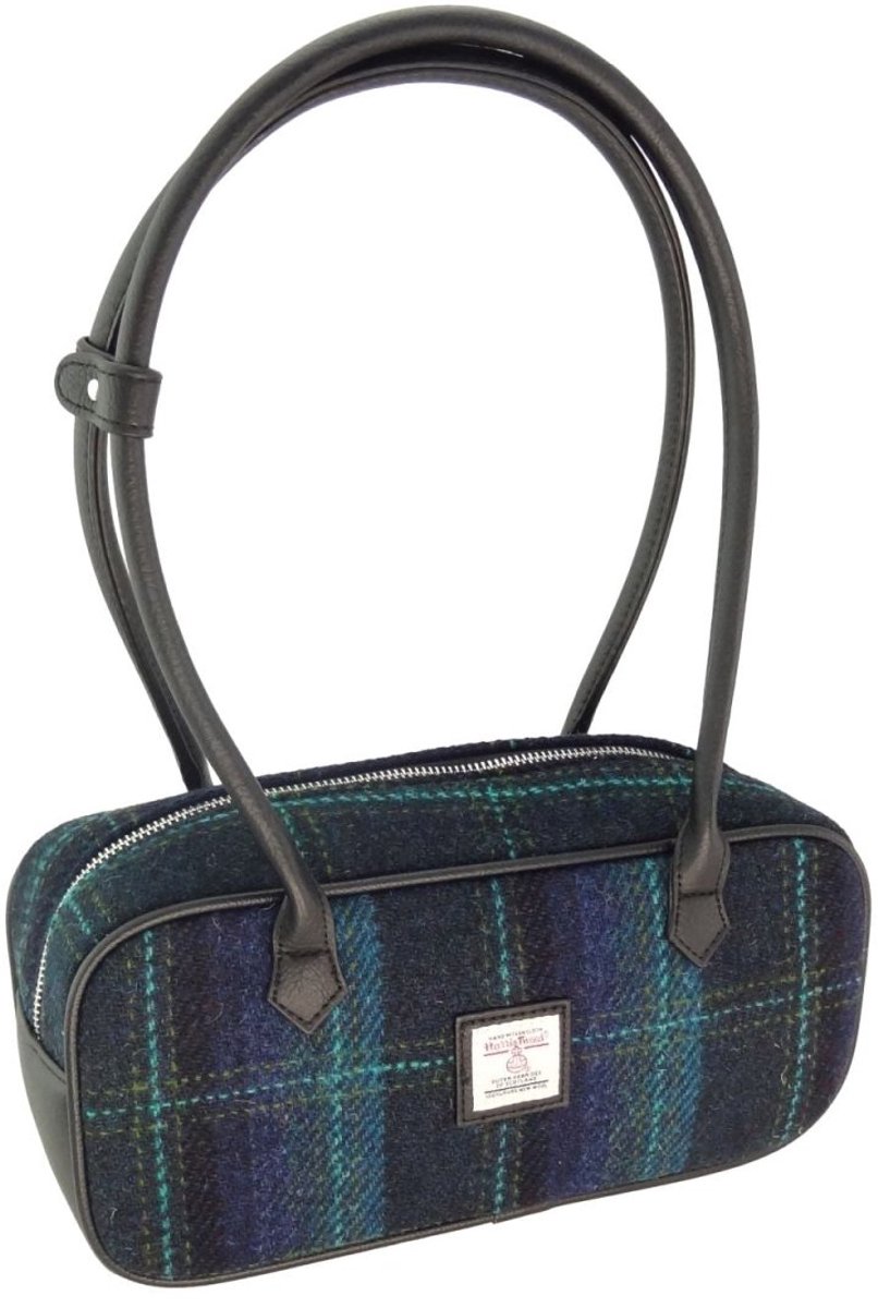 Schoudertas Tora Blauw met Turquoise - 28x12x9 - Harris Tweed - Glen Appin of Scotland