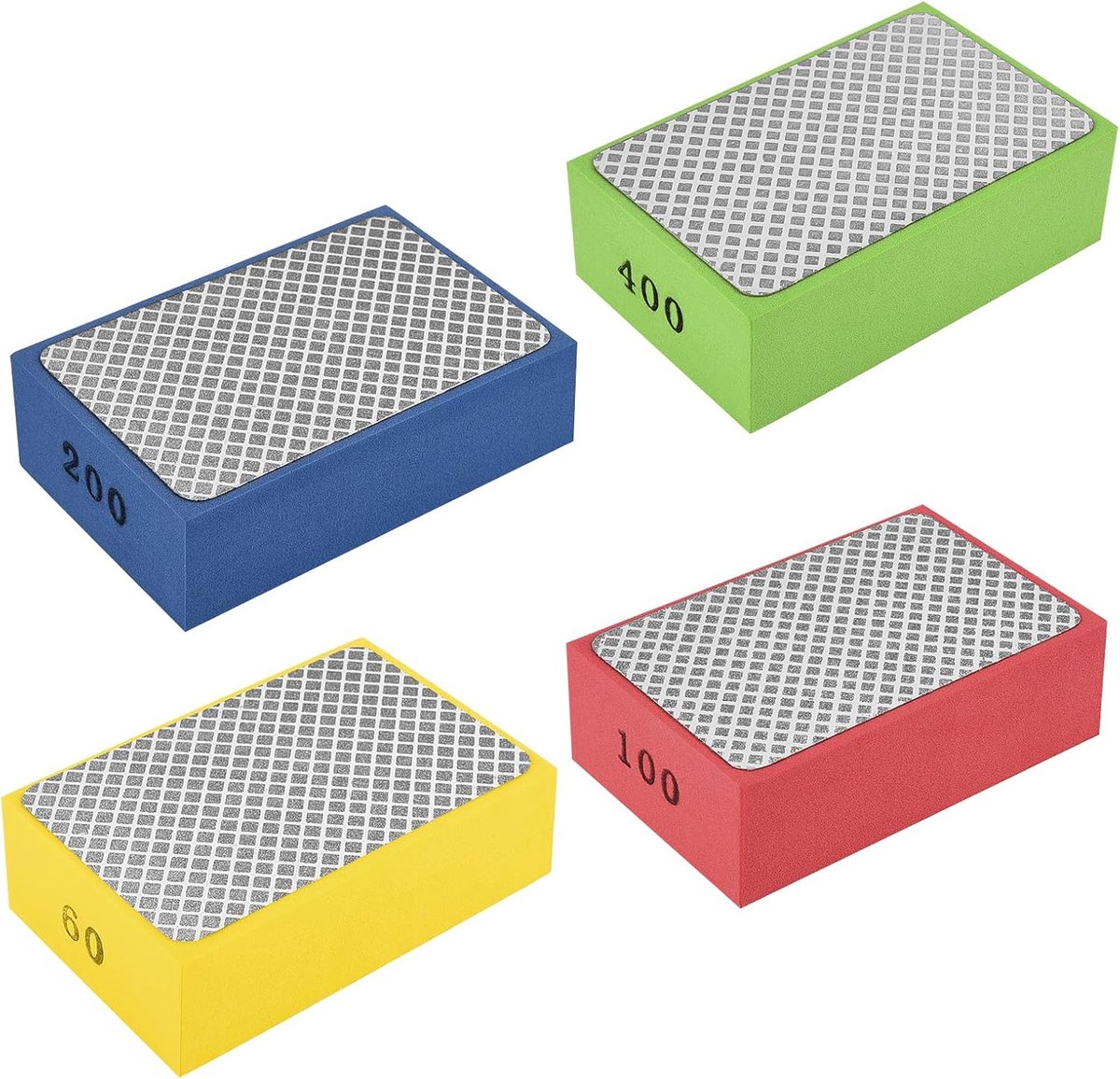 Allecto plus - 4-delige set diamant handschuurpad 60/100/200/400# voor glas, marmer, steen, tegel, metaal en hout - polijstgereedschap met diverse korrelgroottes - 95x60x30 mm