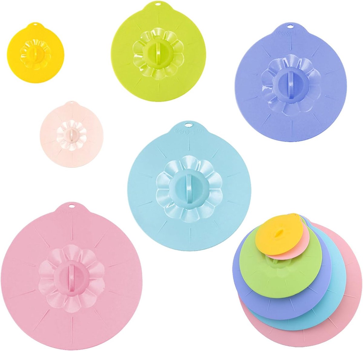 Pack of 6 Silicone Suction Cup Lids, Dust Protection, Silicone Suction Cup Lid, Food Cover, 5 Sizes, Suitable for All - ShopVlot