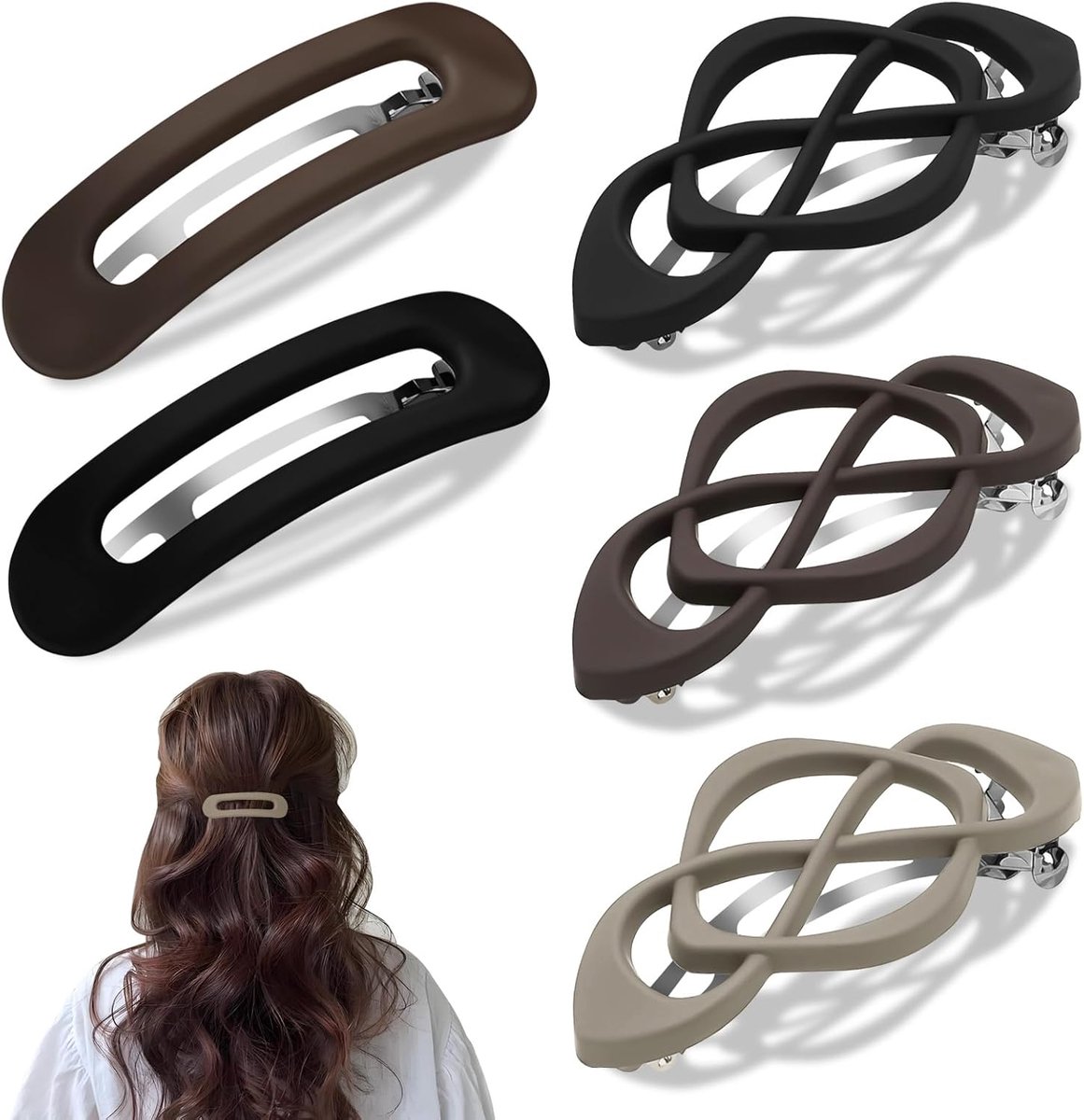 SnelShoppen - 5 Stuks Platte Haarclips voor Dikk en Dun Haar, Lichtgewicht Kunststof Franse Haarclips | Antislip Clips met Sterke Grip | Comfortabel v