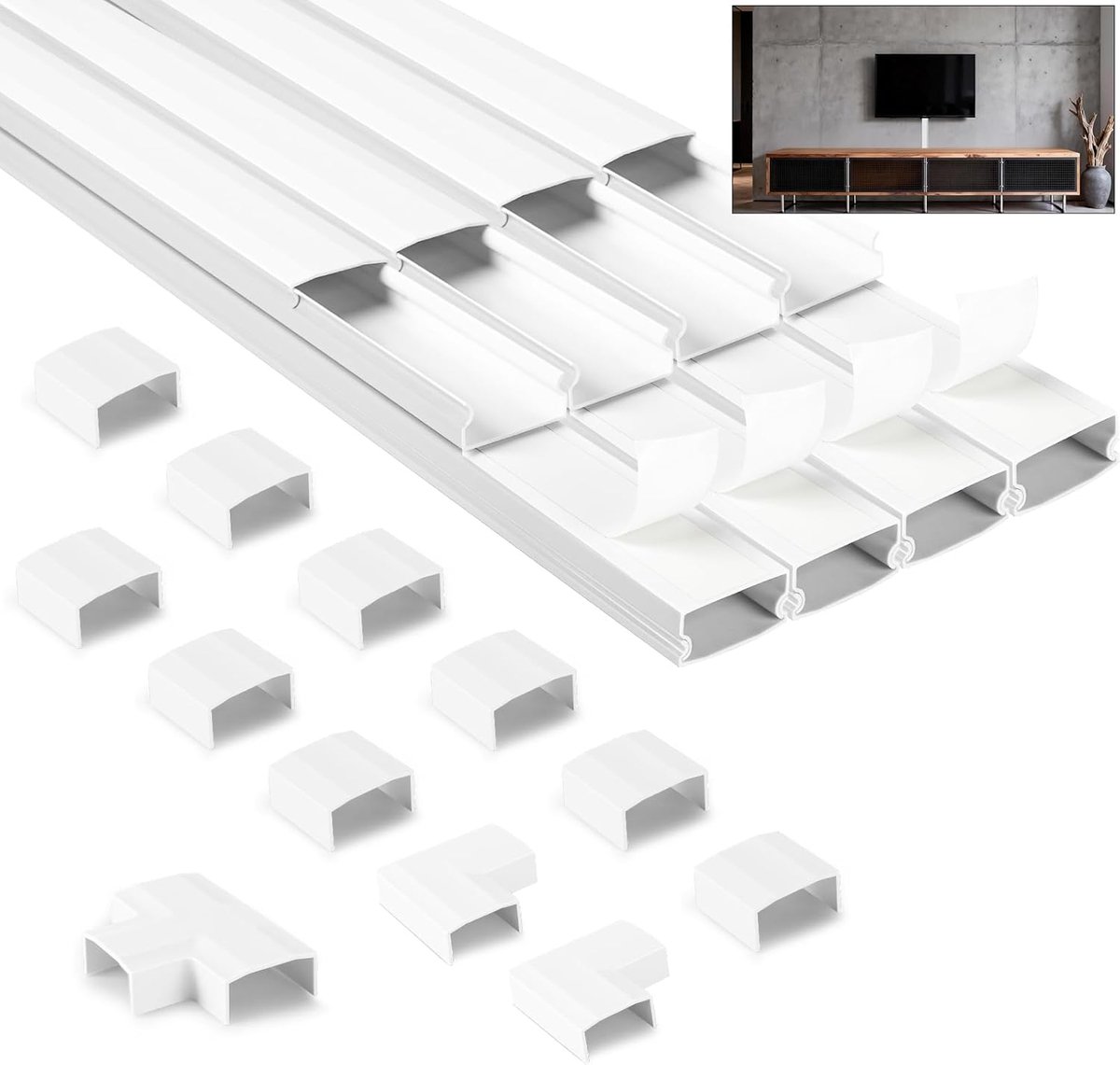 SnelShoppen - 2.4m Kabelgoot Set - Witte Kabelgoot voor Elektrische Kabels - Kabelbedekking voor Snoeren - Zelfklevende Goot voor TV Kabels - Kabelbeh