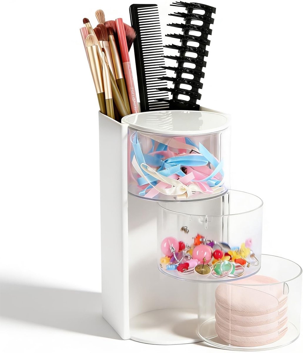 Hair Accessories Organiser, 3-Ply, Transparent, Jewellery Organiser, Plastic, Headband, Hair Bobbles Organiser, Stand - ShopVlot