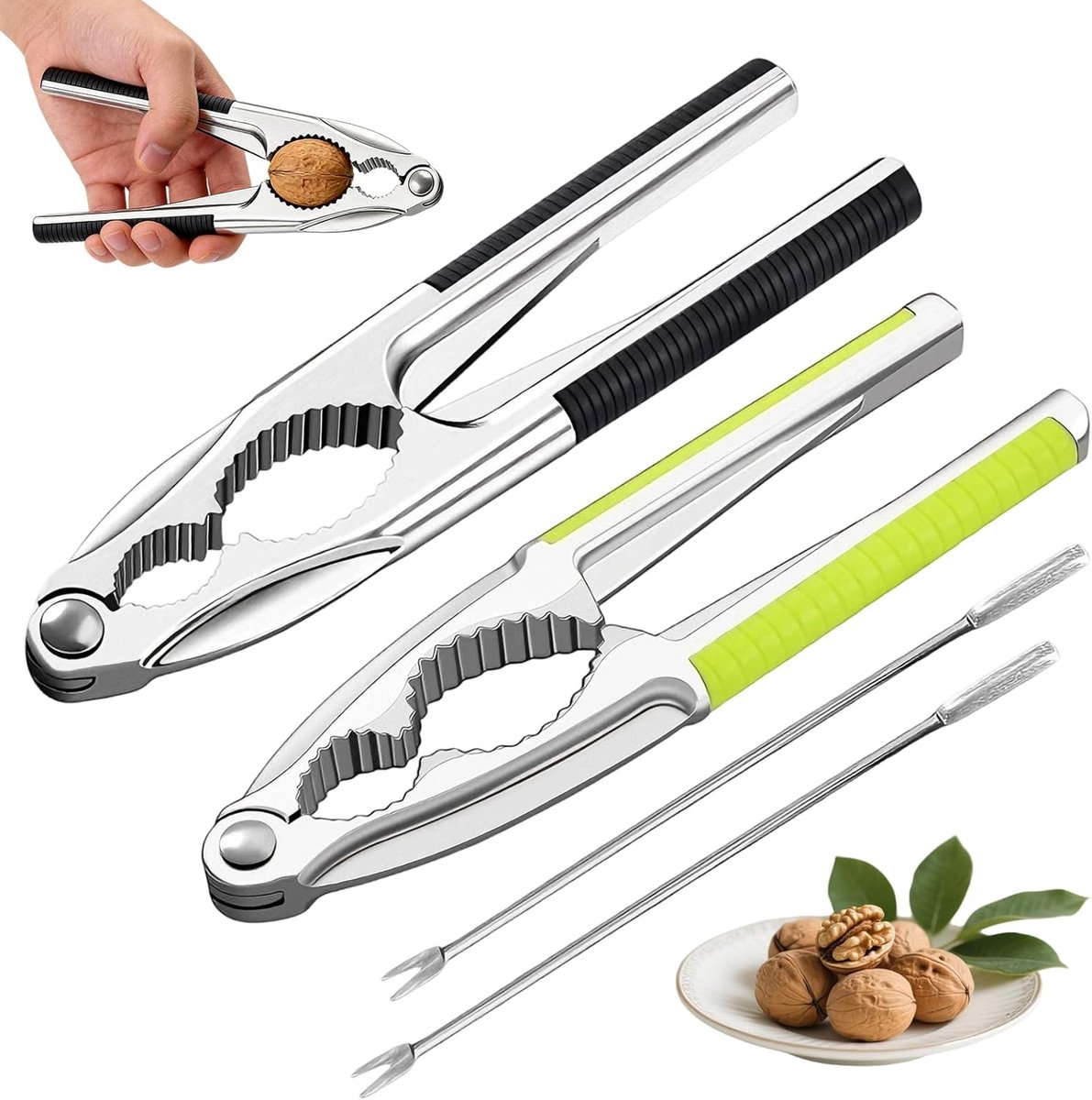 Nutcracker Walnut Cracker Walnut Cracker Walnut Cracker Stainless Steel Nutcracker Hazelnuts with 2 Nut Pickers - ShopVlot
