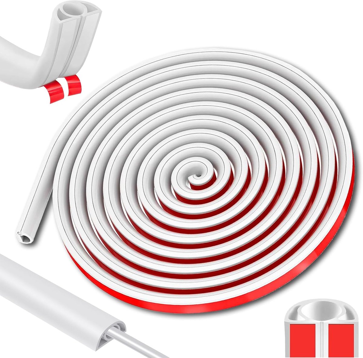 SnelShoppen - Zelfklevende kabelgoot, flexibele halfronde kabelafdekking voor wand- en vloerverbindingen, wit, 1m lengte x 1.2cm opening, kabels besch