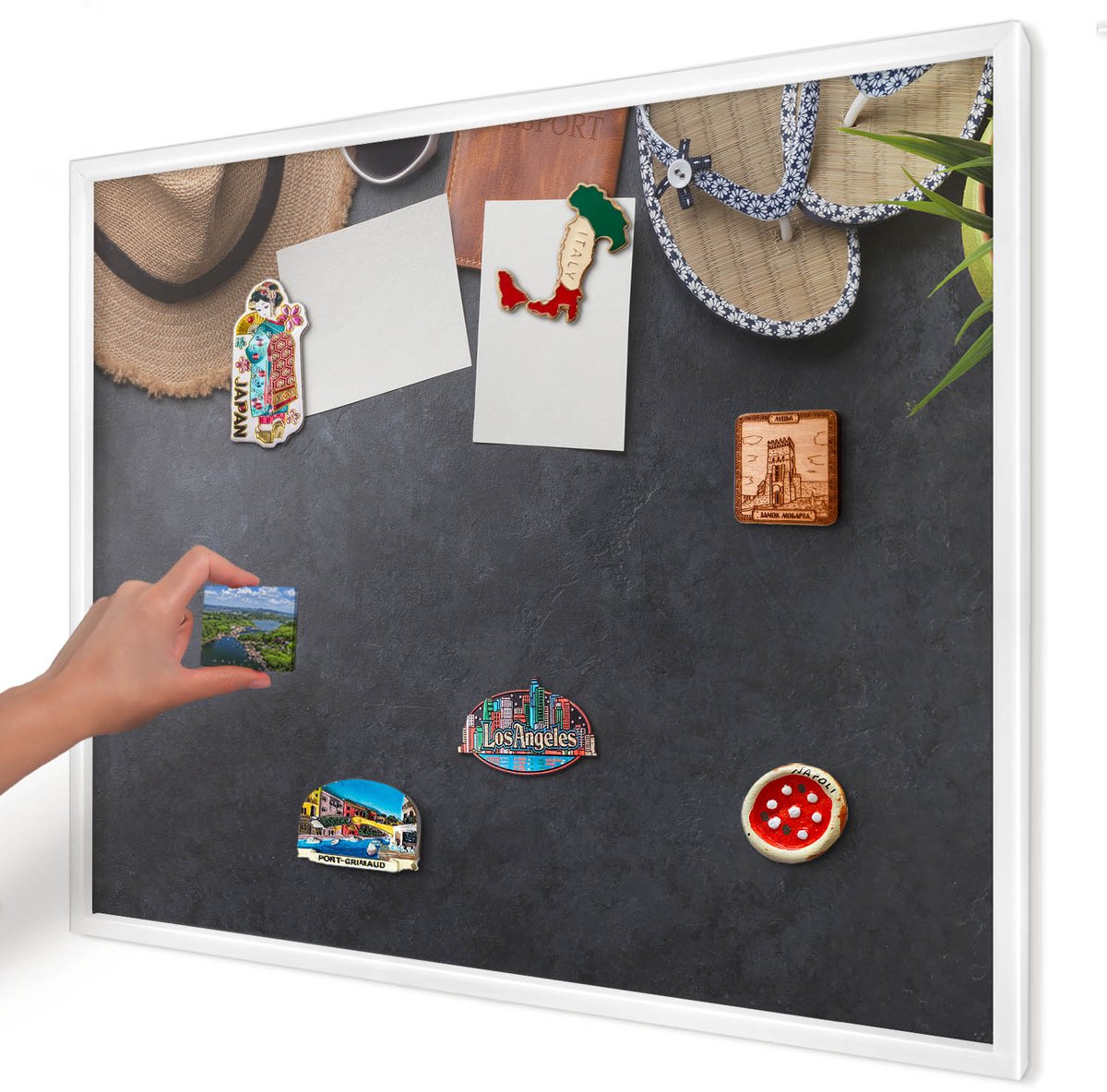 Artprintcave Zwart Magneetbord mit Witte Lijst - 80x60 cm - Vakantiesfeer Memobord Keuken - Fotografisch Magneet Bord mit Frame - Hobby