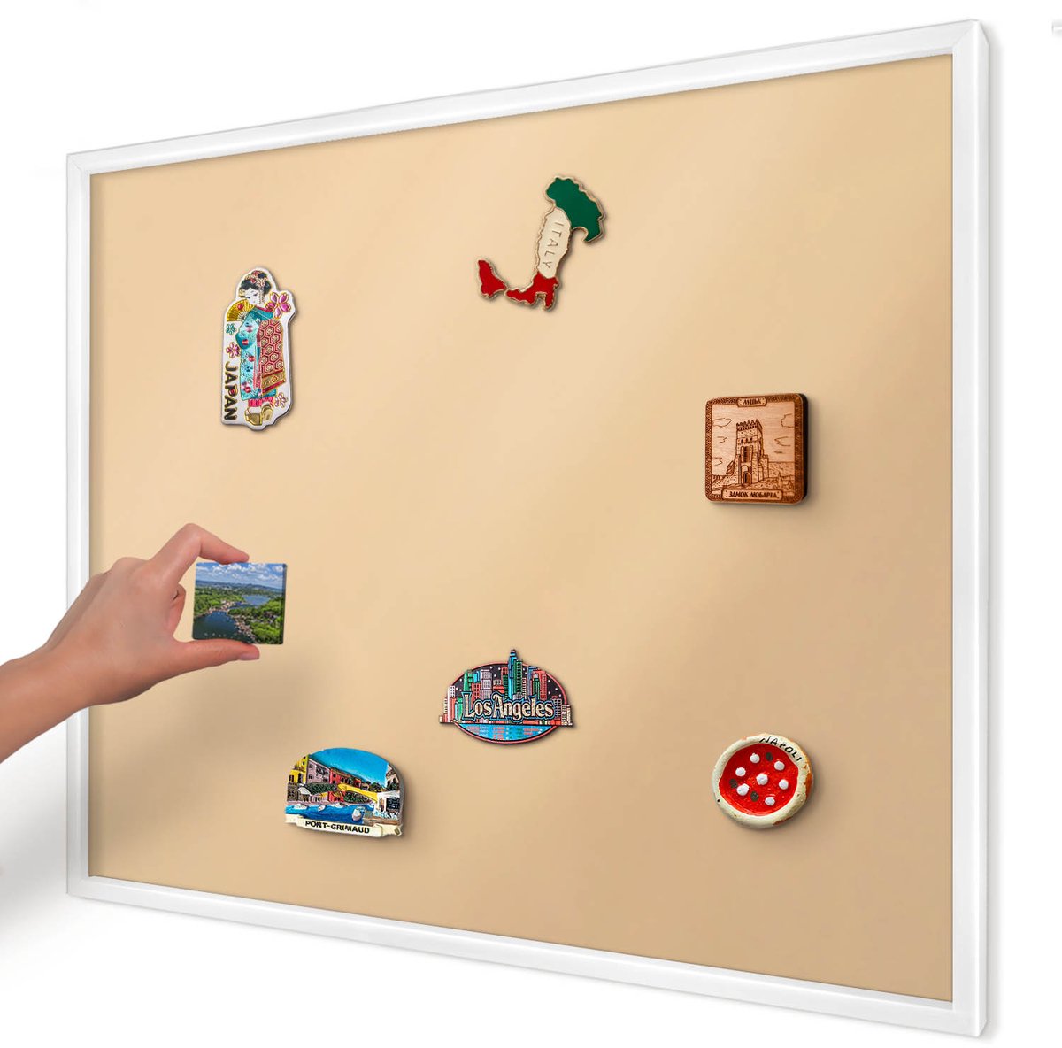 Artprintcave Romig Magneetbord mit Witte Lijst - 80x60 cm - Romige Harmonie Notitiebord - Minimalist Magneetbord Voor Keuken - Achtergronden En Patronen
