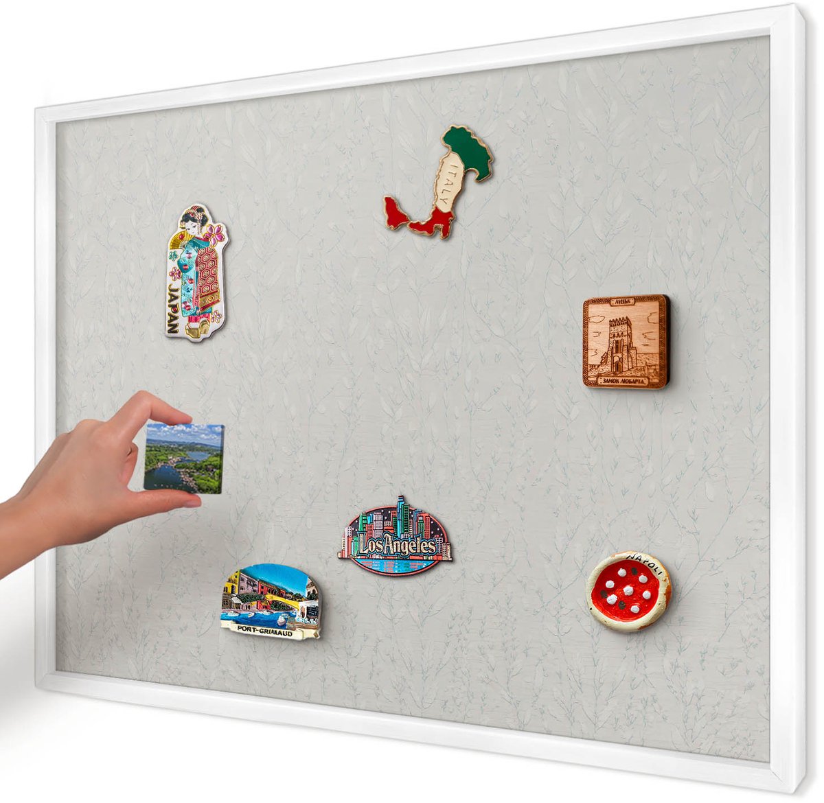 Artprintcave Grijs Magneetbord mit Witte Lijst - 70x50 cm - Plantenpatroon Magnetische Organizer - Minimalist Magnetisch Bord - Achtergronden En Patronen