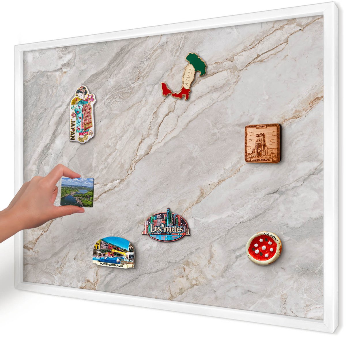 Artprintcave Grijs Magneetbord mit Witte Lijst - 70x50 cm - Marmeren Elegantie Magnetisch Bord Voor Magneten - Modern Notitiebord - Texturen