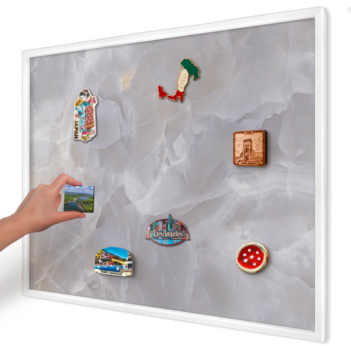 Artprintcave Grijs Magneetbord mit Witte Lijst - 80x60 cm - Grijze Elegantie Wandbord Magnetisch - Minimalist Memobord Keuken - Texturen