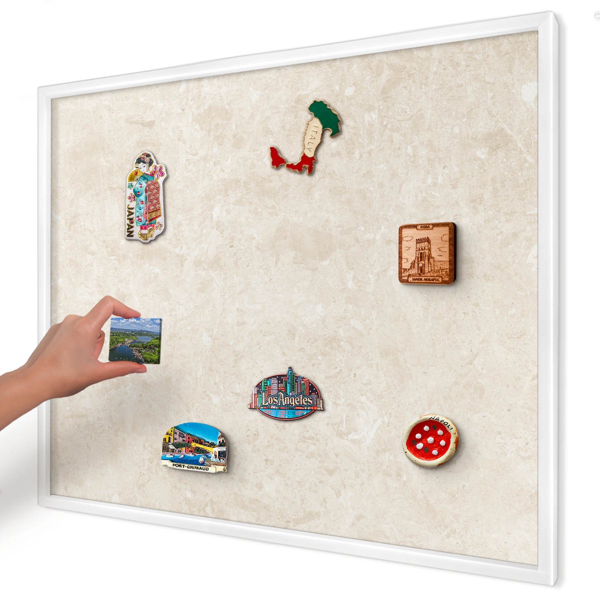 Artprintcave Romig Magneetbord mit Witte Lijst - 80x60 cm - Romige Elegantie Magneetbord Voor Keuken - Minimalist Notitiebord - Achtergronden En Patronen