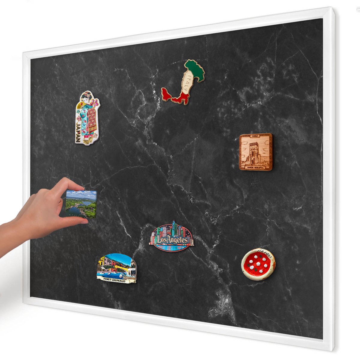 Artprintcave Zwart Magneetbord mit Witte Lijst - 80x60 cm - Zwart Marmer Magneet Bord mit Frame - Minimalist Magnetisch Bord Voor Magneten - Texturen