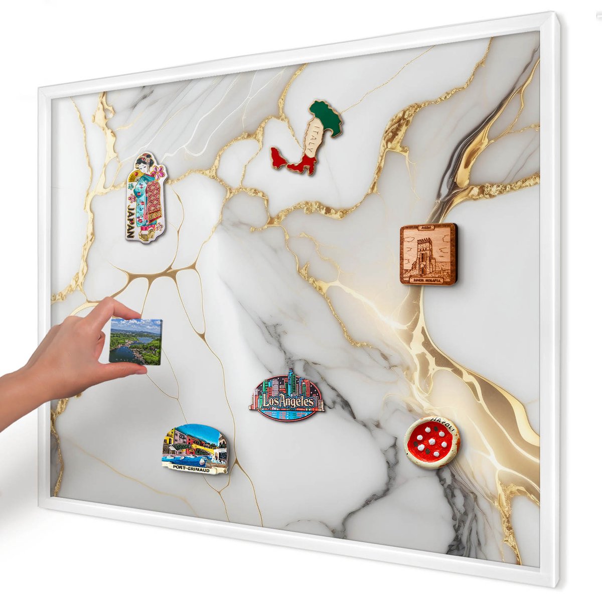 Artprintcave Wit Magneetbord mit Witte Lijst - 80x60 cm - Abstract Marmer Memobord Keuken - Abstract Notitiebord - Abstractie