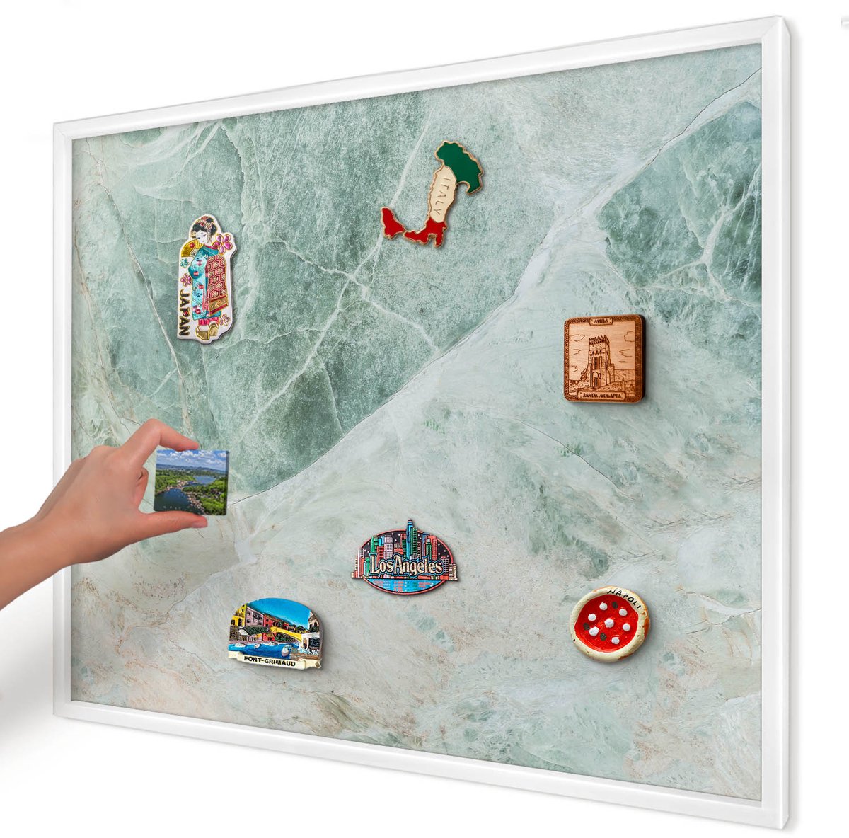 Artprintcave Groente Magneetbord mit Witte Lijst - 80x60 cm - Groene Texturen Magneetbord Voor Keuken - Abstract Magneet Bord mit Frame - Texturen