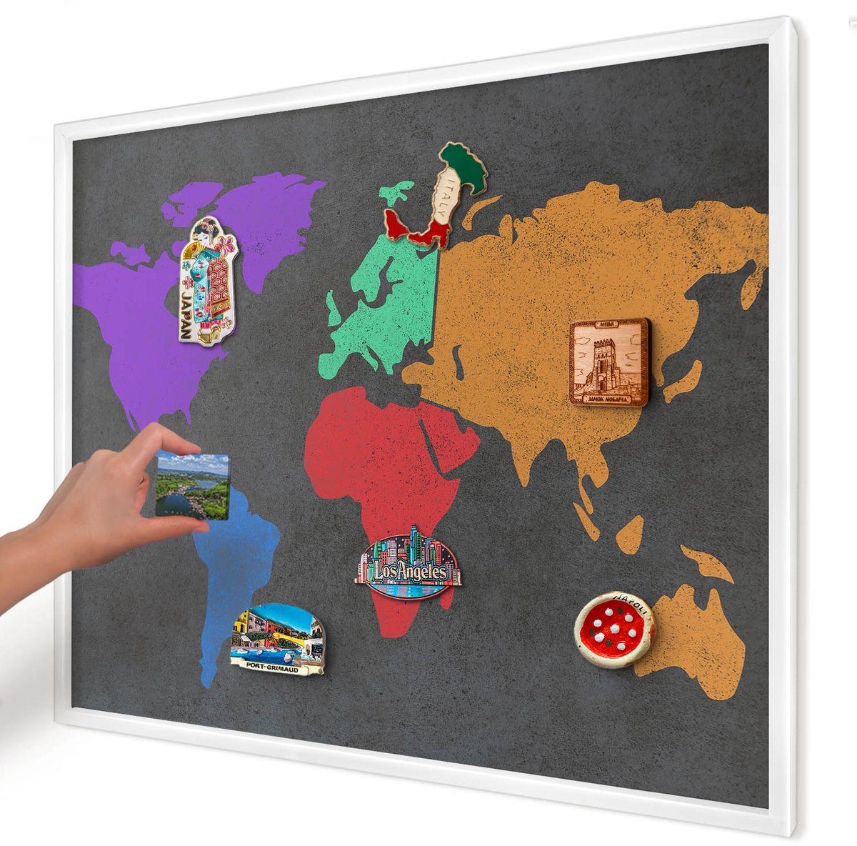 Artprintcave Zwart Magneetbord mit Witte Lijst - 80x60 cm - Kleurenkaart Magnetisch Bord - Modern Magneet Bord mit Frame - Kaarten