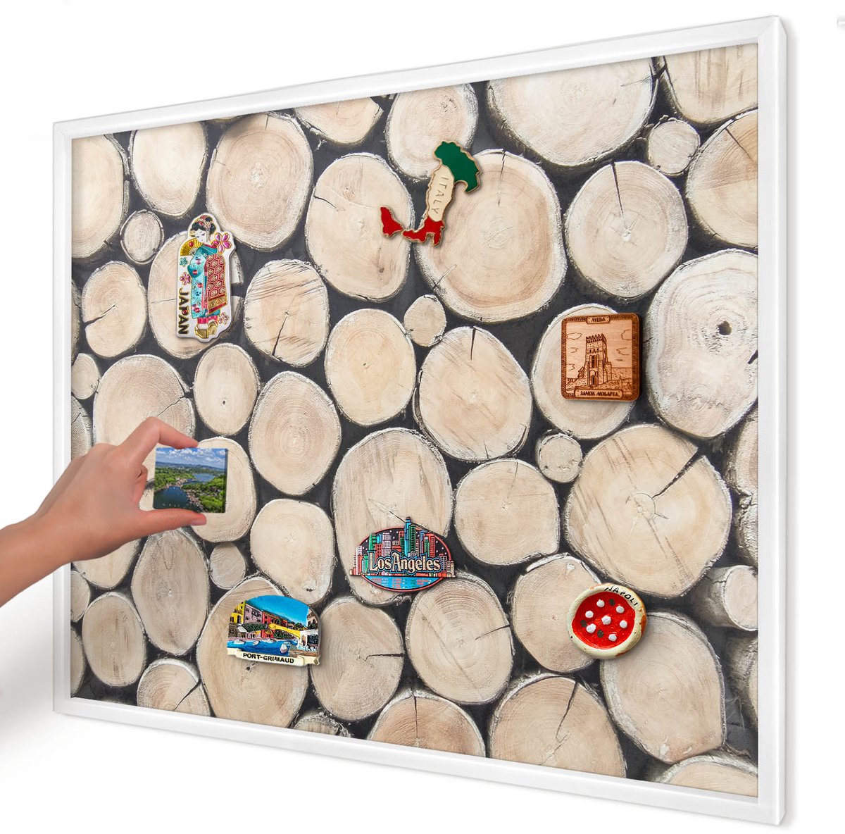 Artprintcave Beige Magneetbord mit Witte Lijst - 80x60 cm - Houtstructuur Notitiebord - Rustiek Memobord Keuken - Texturen