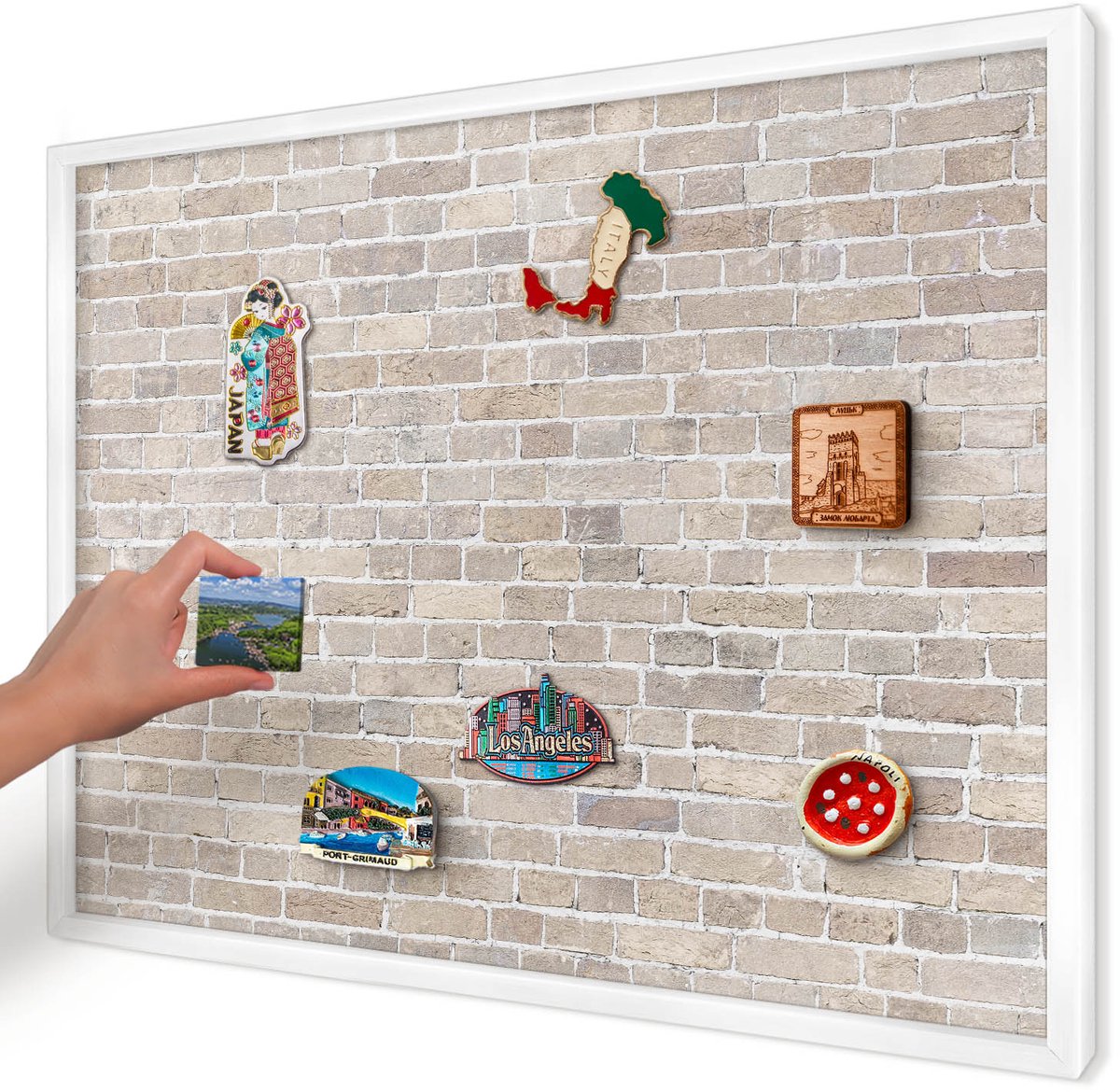 Artprintcave Beige Magneetbord mit Witte Lijst - 70x50 cm - Baksteenpatroon Magnetisch Bord - Industrieel/Loft Magnetisch Bord Voor Magneten - Achtergronden En Patronen