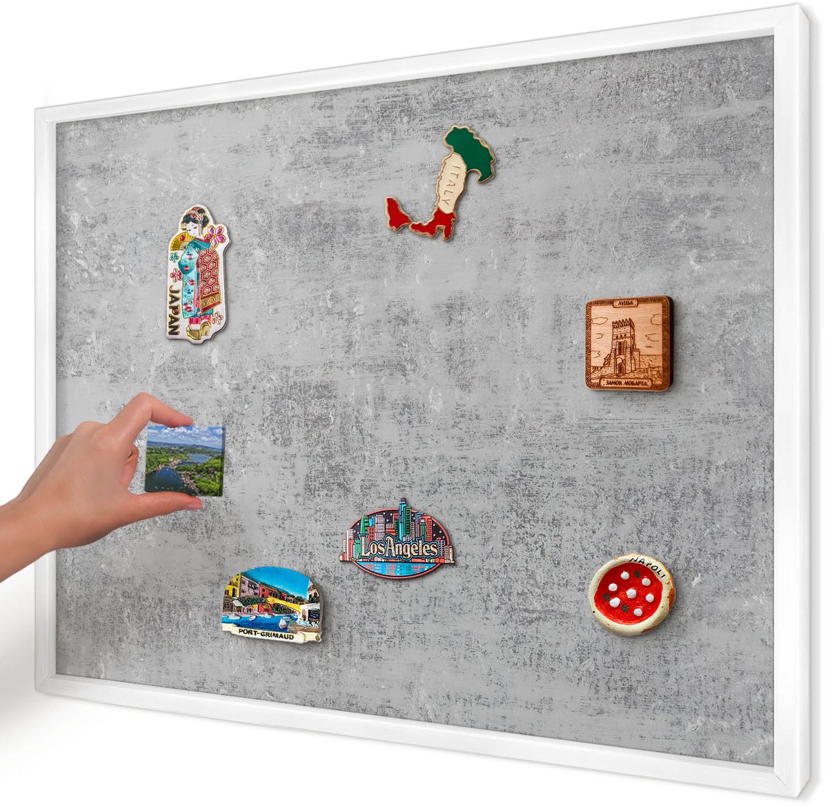 Artprintcave Grijs Magneetbord mit Witte Lijst - 70x50 cm - Grijs Oppervlak Magnetisch Bord Voor Magneten - Minimalist Magneet Bord mit Frame - Texturen