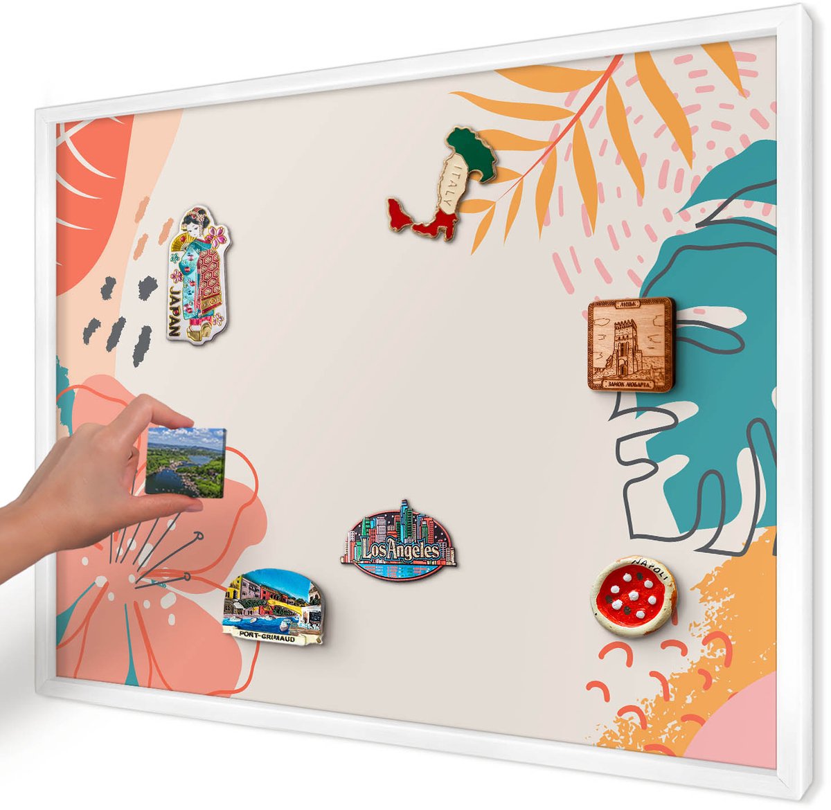 Artprintcave Romig Magneetbord mit Witte Lijst - 70x50 cm - Moderne Natuur Memobord Keuken - Abstract Magneet Bord mit Frame - Bloemen En Planten