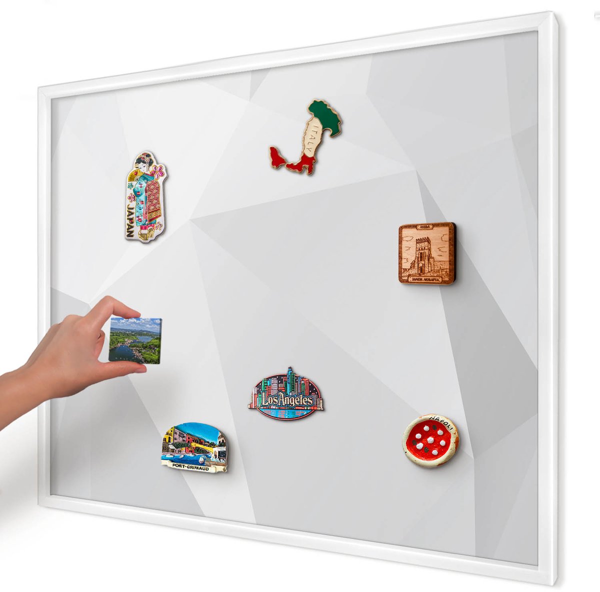 Artprintcave Wit Magneetbord mit Witte Lijst - 80x60 cm - Witte Geometrie Magnetische Organizer - Minimalist Magneet Bord mit Frame - Abstractie