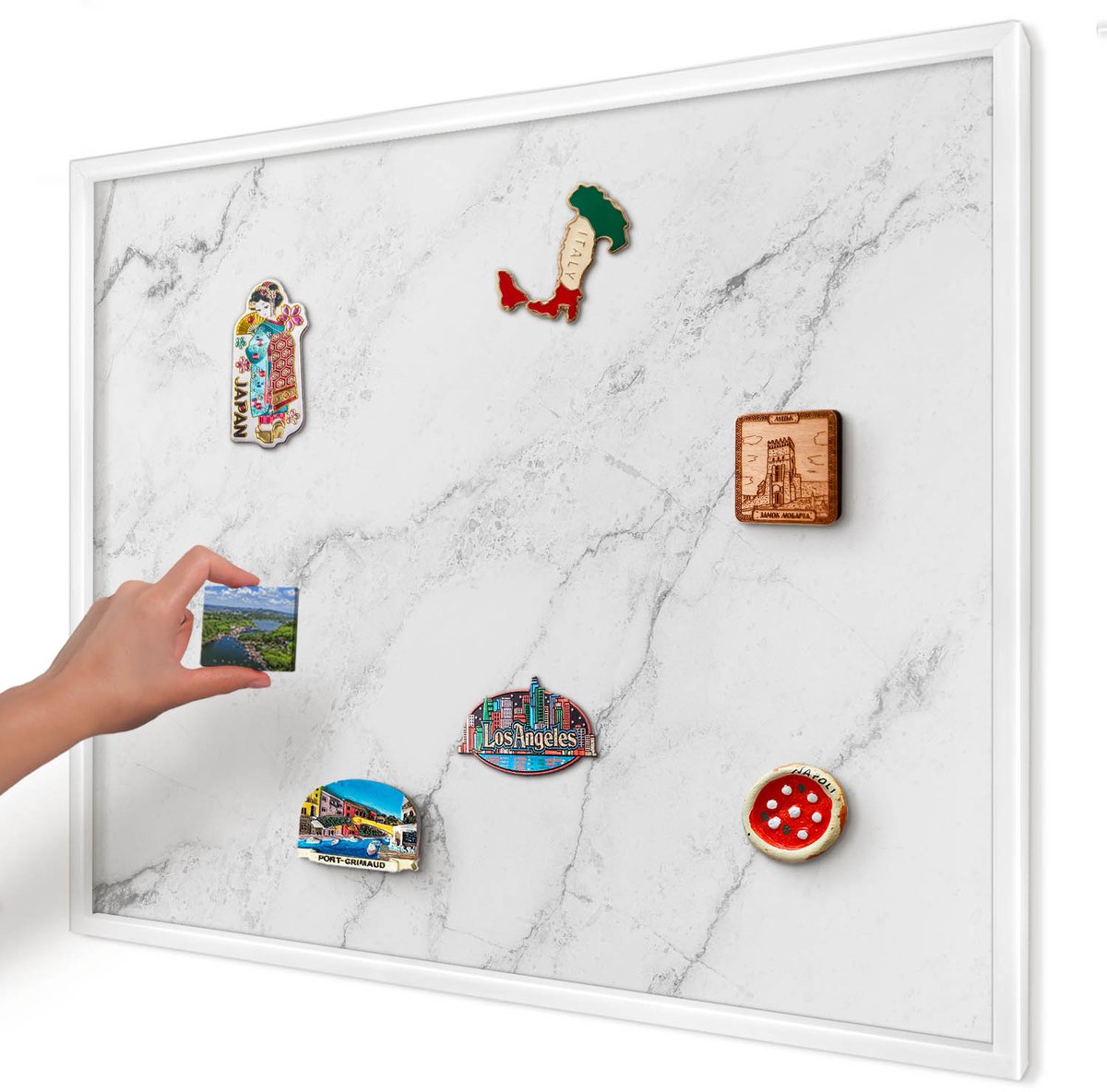 Artprintcave Wit Magneetbord mit Witte Lijst - 80x60 cm - Marmerpatroon Memobord Keuken - Modern Magneetbord Voor Keuken - Texturen