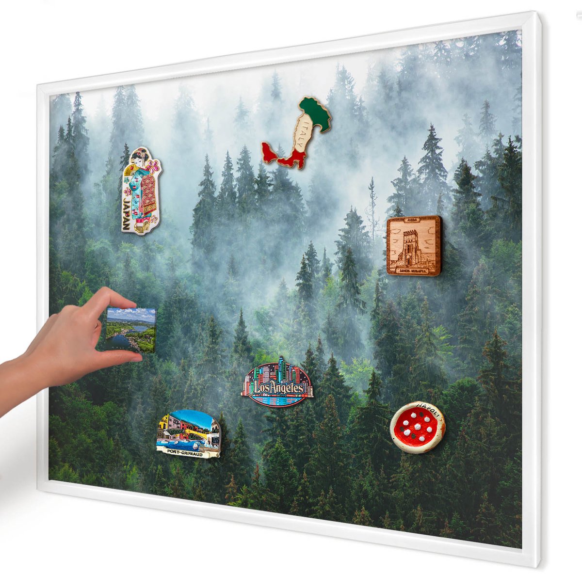 Artprintcave Groente Magneetbord mit Witte Lijst - 80x60 cm - Mysterieus Bos Bord Voor Magneten - Fotografisch Magneetbord Voor Foto's - Landschappen