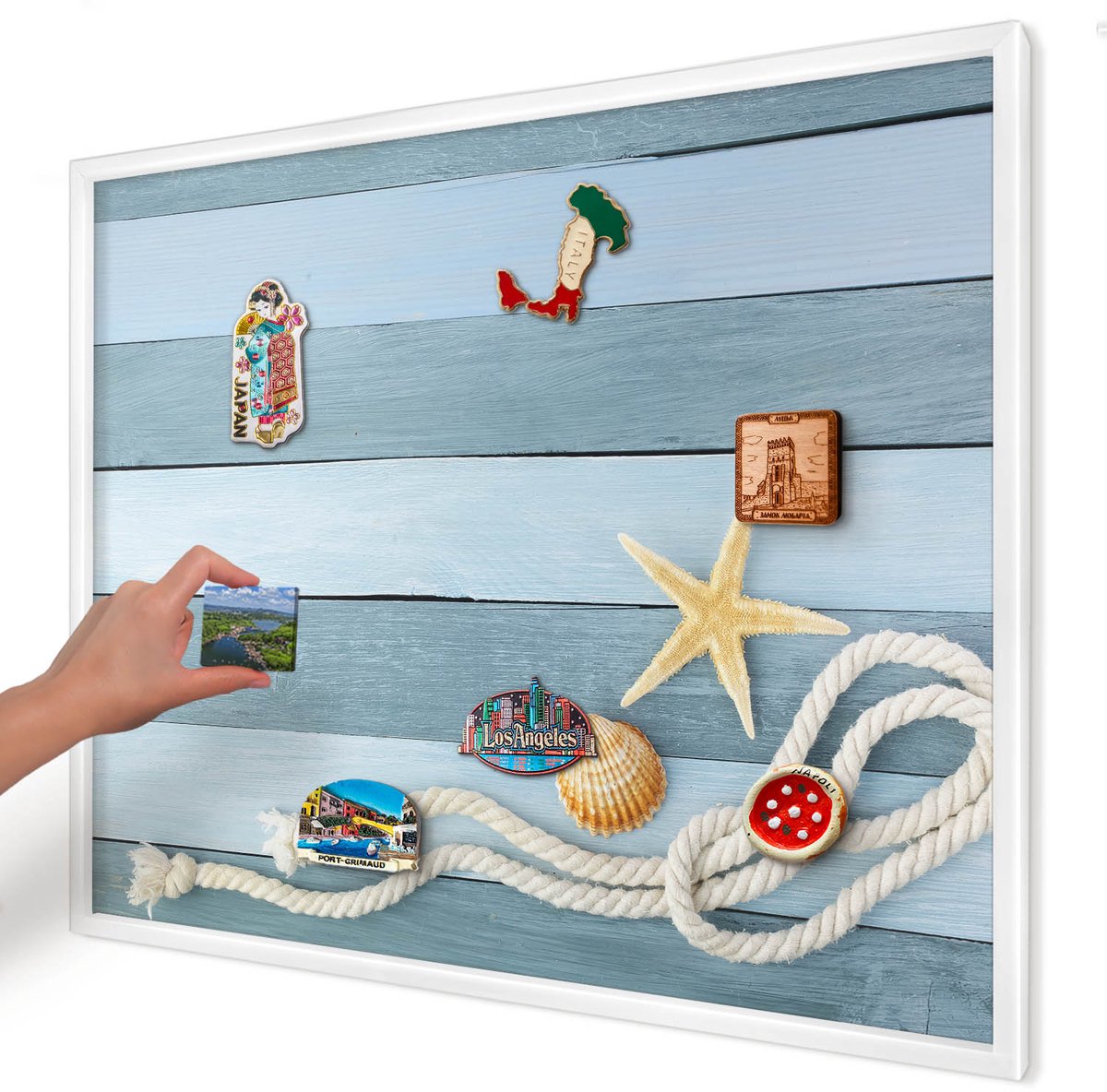 Artprintcave Blauw Magneetbord mit Witte Lijst - 80x60 cm - Maritiem Klimaat Wandbord Magnetisch - Modern Notitiebord - Natuur