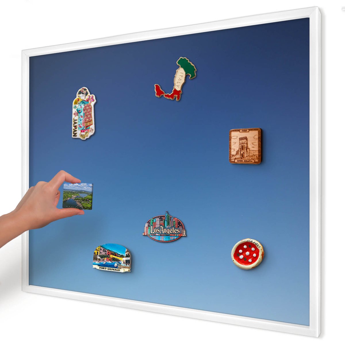 Artprintcave Blauw Magneetbord mit Witte Lijst - 80x60 cm - Blauwe Kleurovergangen Magneet Bord mit Frame - Minimalist Magneetbord Voor Keuken - Achtergronden En Patronen
