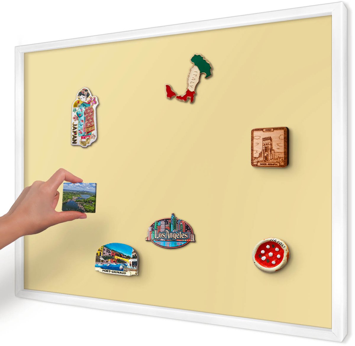 Artprintcave Romig Magneetbord mit Witte Lijst - 70x50 cm - Crèmegeel Memobord Keuken - Minimalist Magneet Bord mit Frame - Achtergronden En Patronen