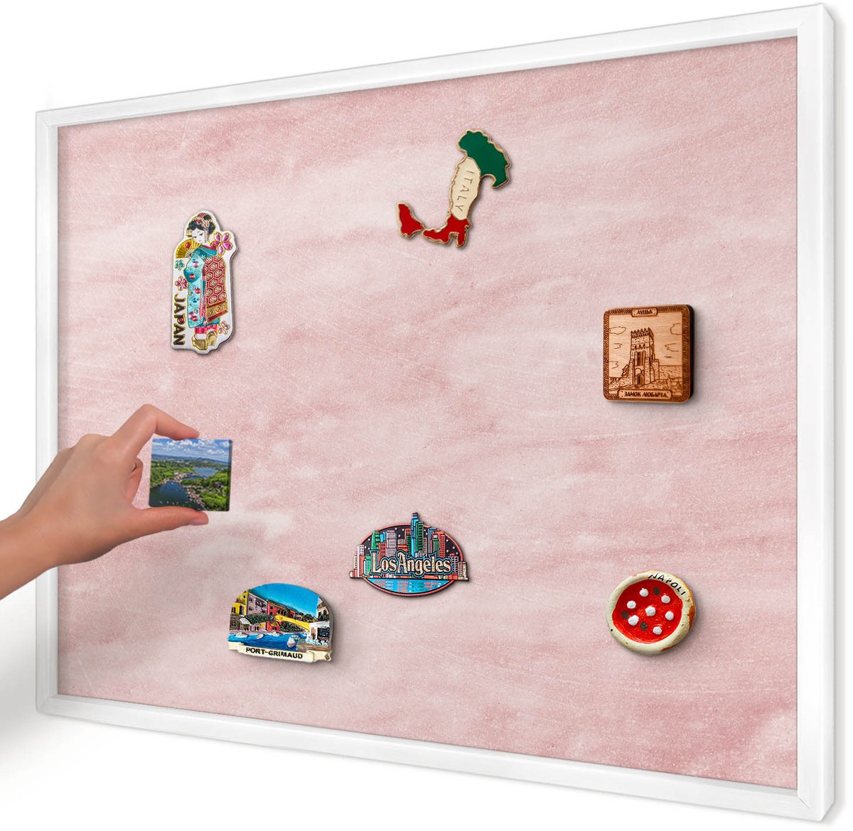 Artprintcave Roze Magneetbord mit Witte Lijst - 70x50 cm - Roze Textuur Notitiebord - Minimalist Memobord Keuken - Achtergronden En Patronen