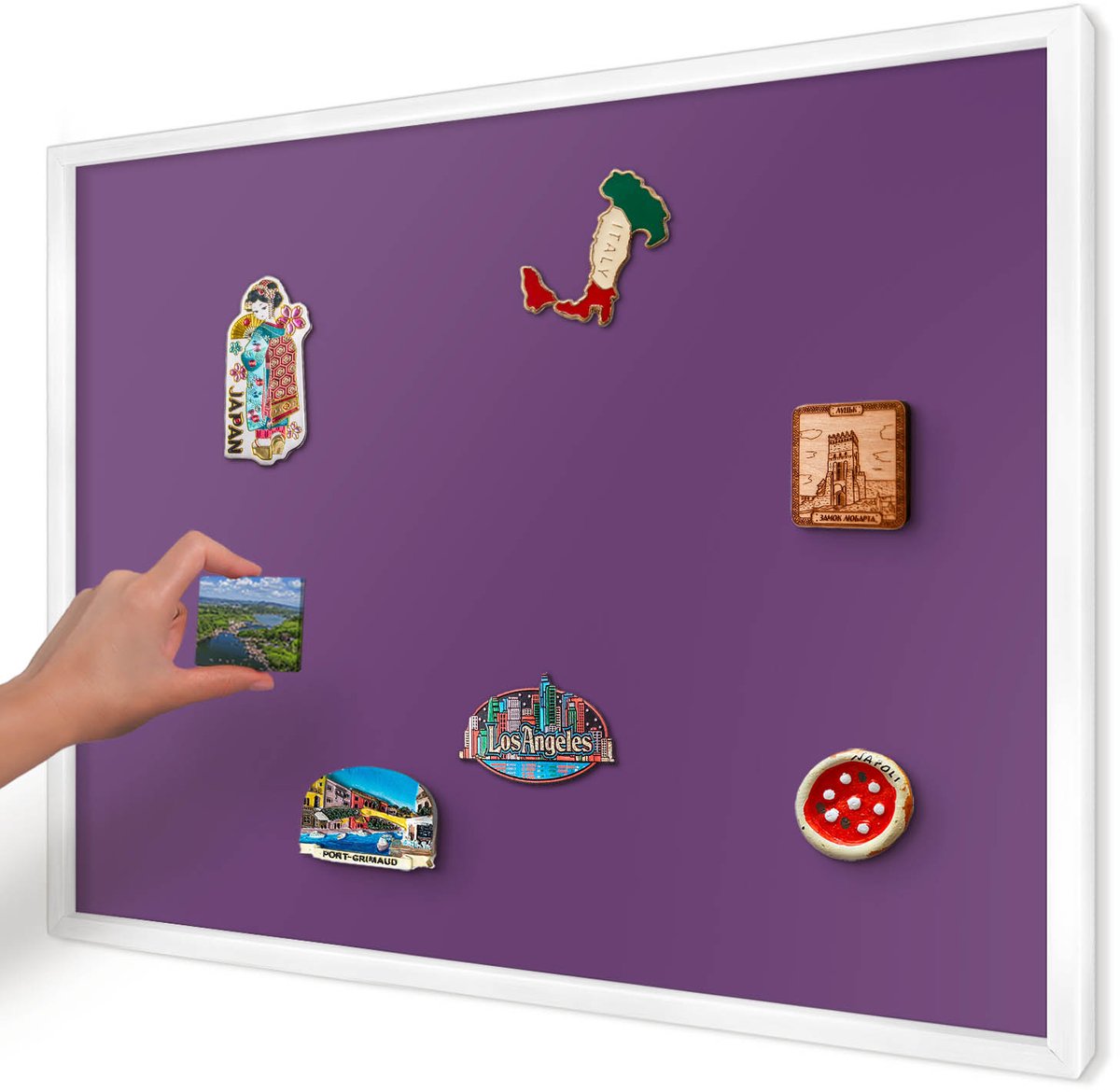 Artprintcave Paars Magneetbord mit Witte Lijst - 70x50 cm - Sterk Paars Bord Voor Magneten - Minimalist Magneetbord Voor Foto's - Achtergronden En Patronen