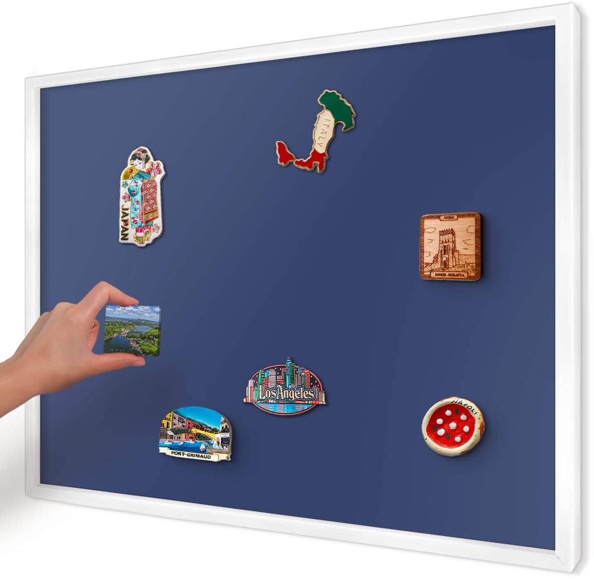 Artprintcave Marine Magneetbord mit Witte Lijst - 70x50 cm - Levendig Marineblauw Magneet Bord mit Frame - Minimalist Bord Voor Magneten - Achtergronden En Patronen