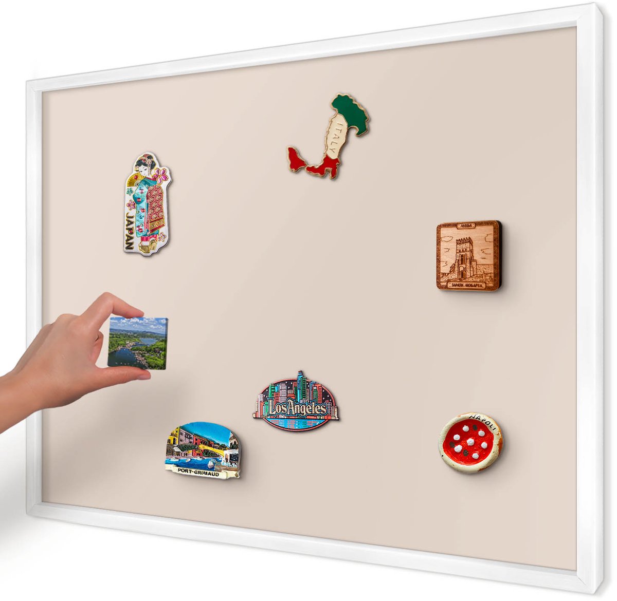 Artprintcave Beige Magneetbord mit Witte Lijst - 70x50 cm - Warm Beige Bord Voor Magneten - Minimalist Magneetbord Voor Foto's - Achtergronden En Patronen