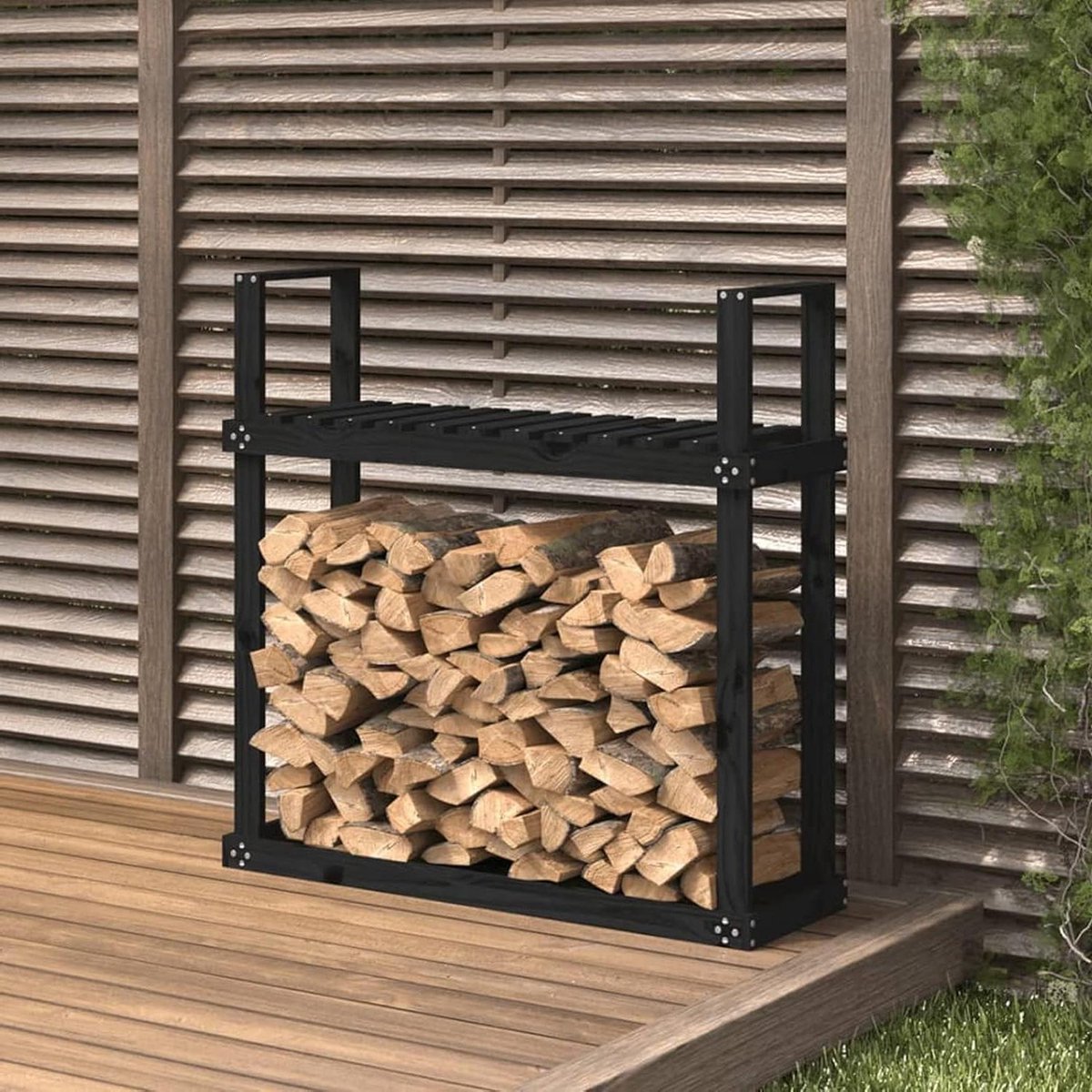 Brandhoutrek - Houthouder Opslag - Haardhout Opslaan - Houdt Hout Droog - 110x35x1085 cm - Zwart