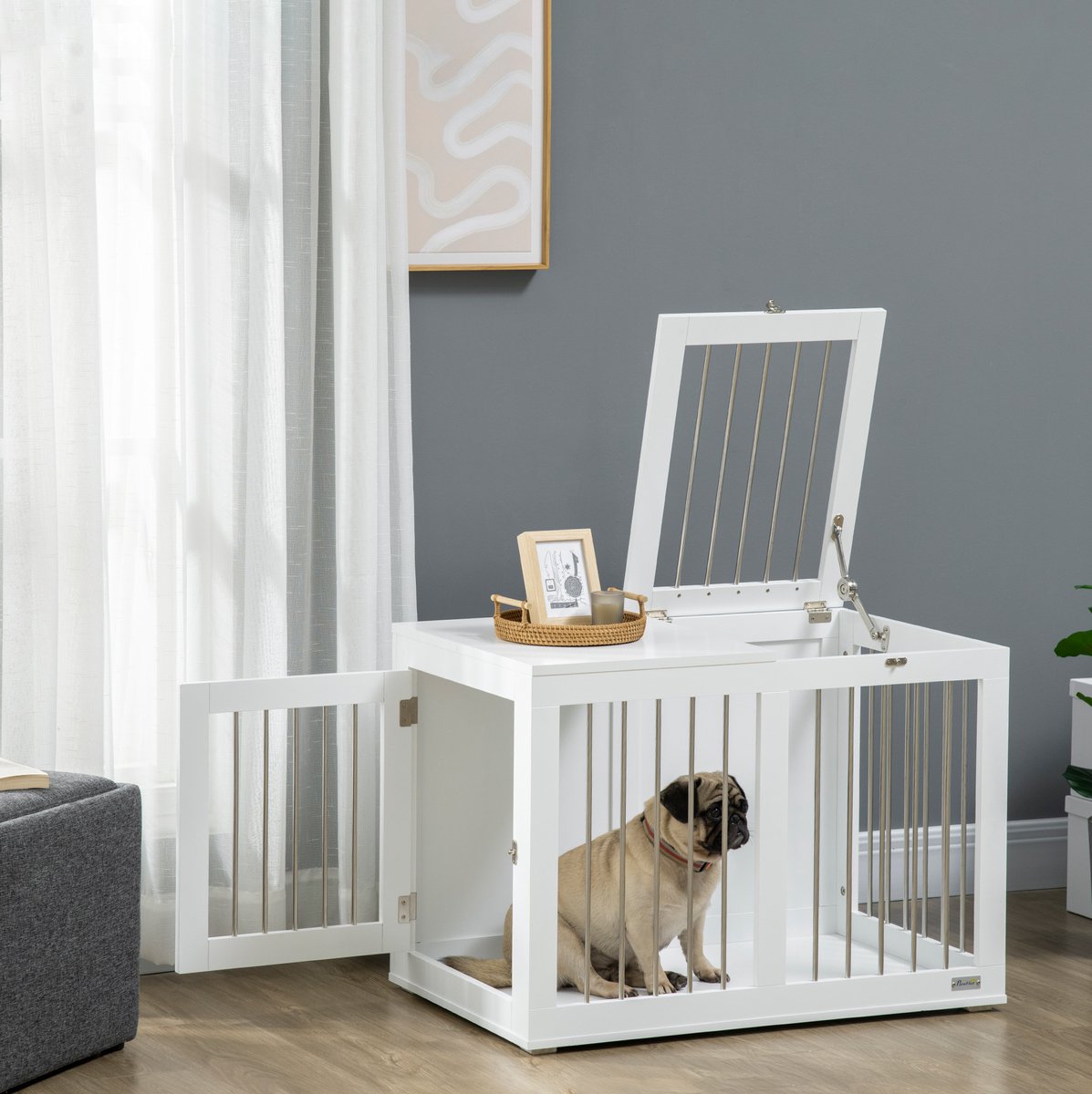COVREO Hundekäfig 80 x 50 x 56,5 cm wit, MDF en staal met 2 deuren