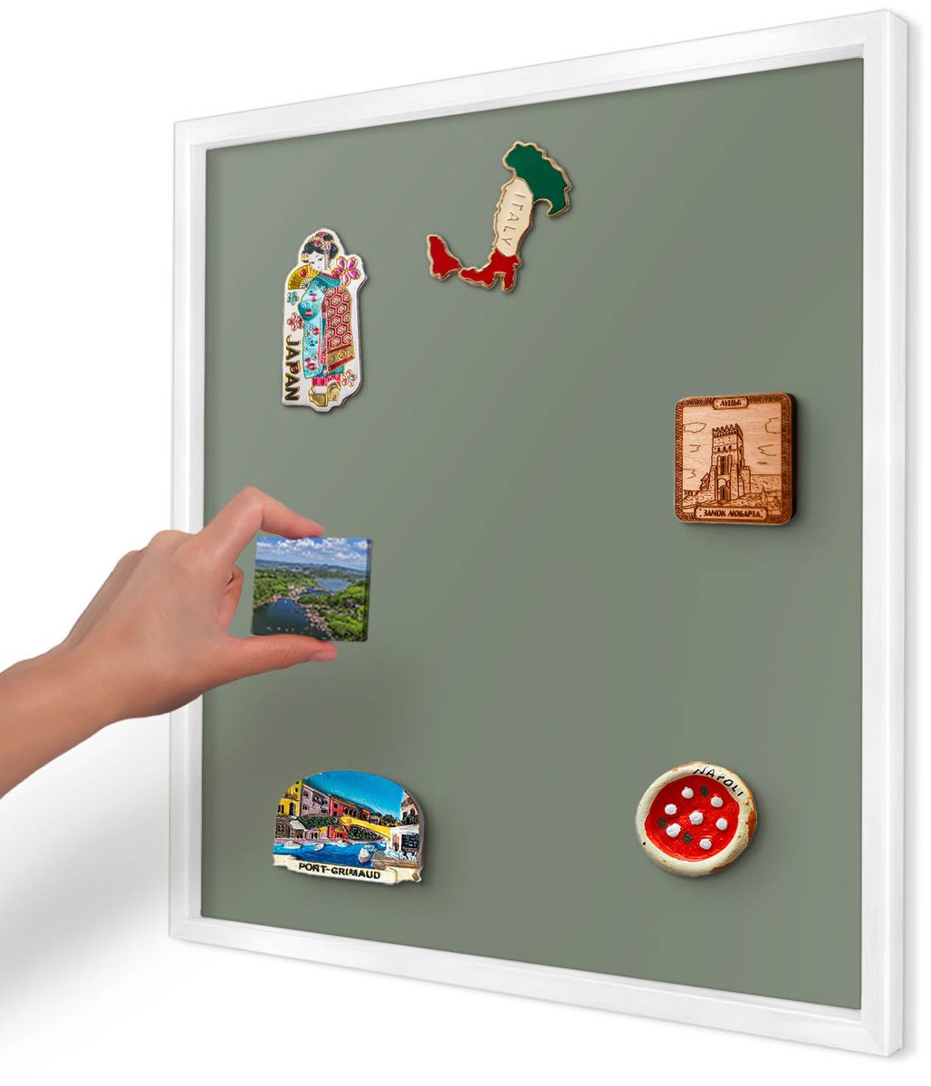 Artprintcave Groente Magneetbord mit Witte Lijst - 50x50 cm - Donkere Salie Bord Voor Magneten - Minimalist Wandbord Magnetisch - Achtergronden En Patronen