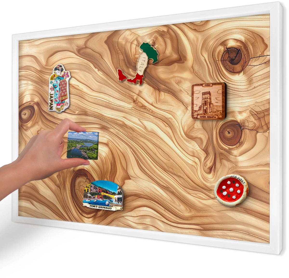 Artprintcave Bruin Magneetbord mit Witte Lijst - 60x40 cm - Houtstructuur Memobord Keuken - Rustiek Magneet Bord mit Frame - Texturen