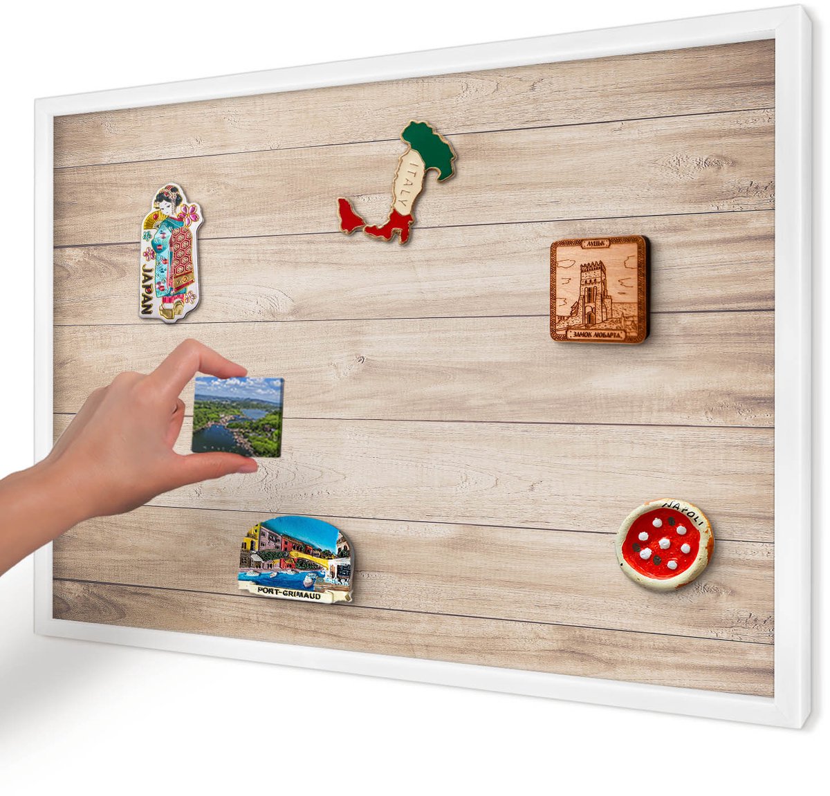 Artprintcave Bruin Magneetbord mit Witte Lijst - 60x40 cm - Houten Planken Magnetisch Bord - Rustiek Bord Voor Magneten - Texturen