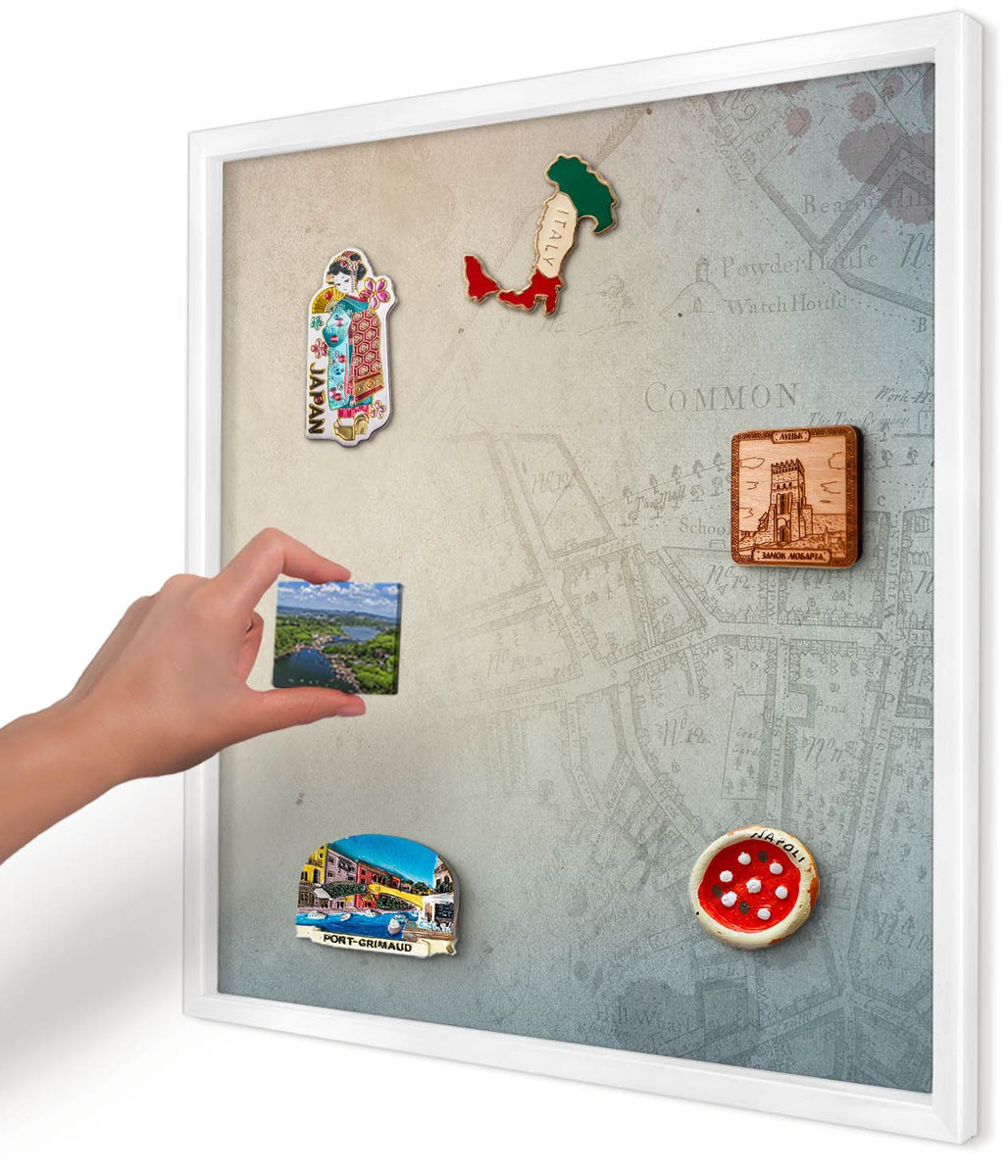 Artprintcave Beige Magneetbord mit Witte Lijst - 50x50 cm - Oude Kaart Magneetbord Voor Foto's - Vintage Magneet Bord mit Frame - Kaarten