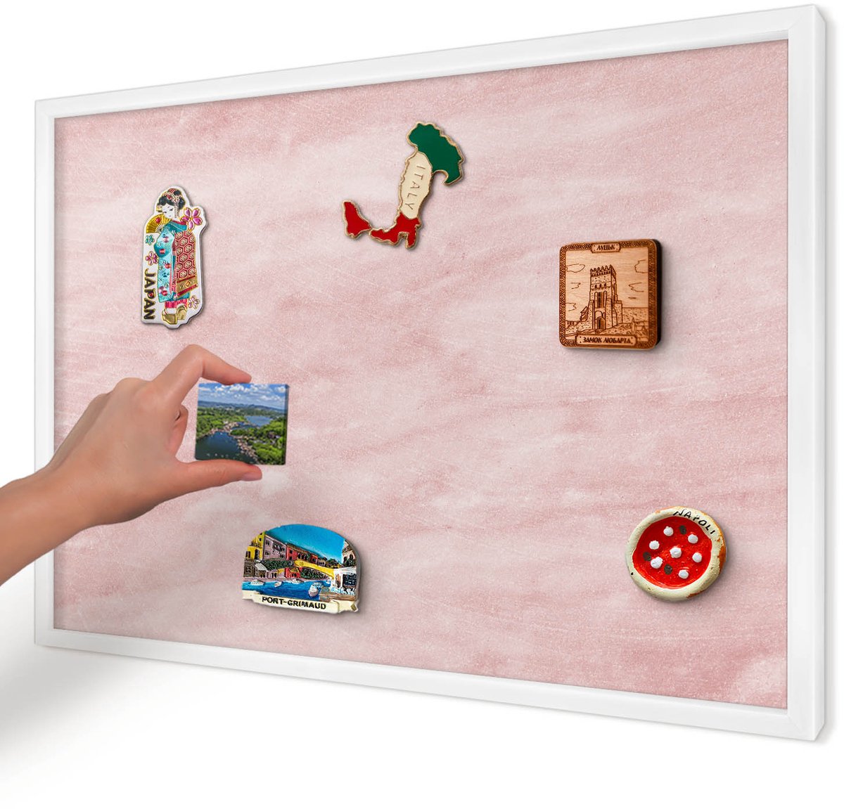 Artprintcave Roze Magneetbord mit Witte Lijst - 60x40 cm - Roze Textuur Magnetisch Bord - Minimalist Magneetbord Voor Foto's - Achtergronden En Patronen