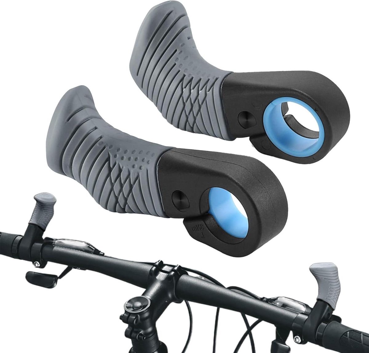 Fiets Handvatten - Stuur Grepen - Comfortabel Fietsen - Ergonomisch Duimsteun - 95mm Lengte - Grijs