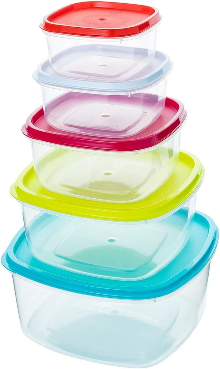 SnelShoppen - Set van 5 Voedselcontainers, 220 ml, 350 ml, 600 ml, 1200 ml, 2000 ml, BPA-vrij, Magnetronbestendig, Vaatwasserbestendig, Diepvriesbeste