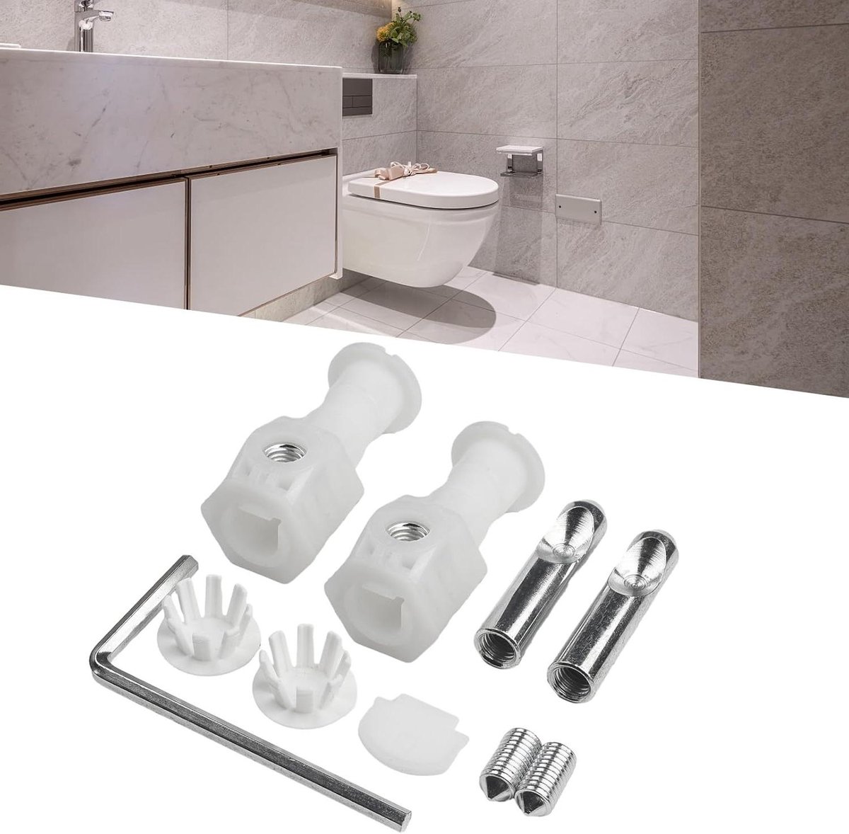 Toilet Bevestigingsbouten - Toiletschroeven Montagekit - Wandmontage Toilet - Zelfvergrendelend Ontwerp - 7 x 4 cm - Wit/Zwart