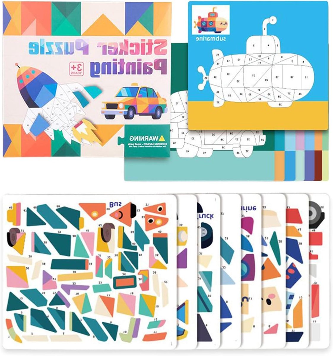 Zelfklevend Puzzelboek - Sticker Puzzel Activiteitenkit - Fijne Motoriek Trainen - 3D Dieren & Voertuigen - 26 x 23 cm