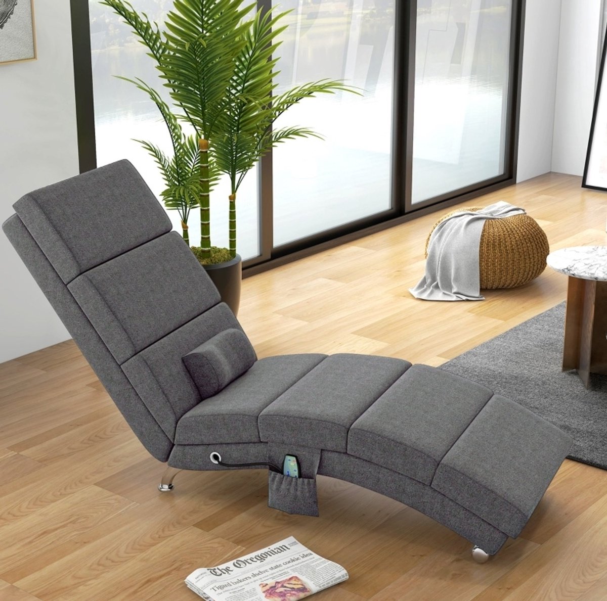 COVREO Relaxfauteuil 56 x 168 x 84 cm, donkergrijs, stof met massagefunctie