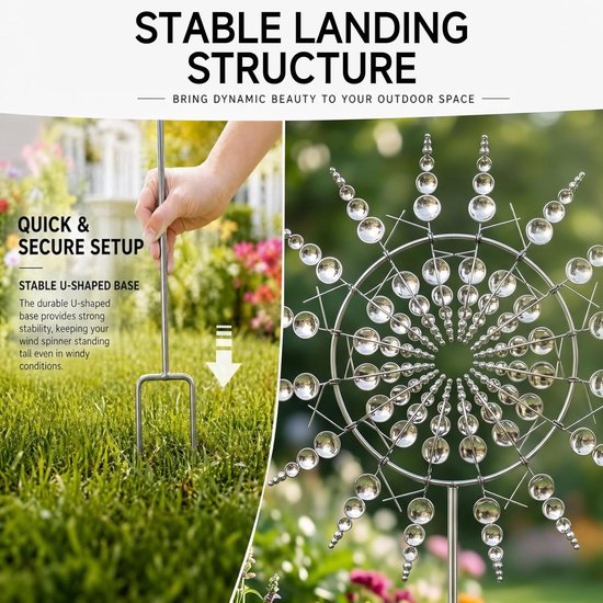 Unieke 3D Tuinwindmolen van Metaal 30 cm - 360° Kinetische Windmolen voor Tuin en Landschap — afbeelding 3