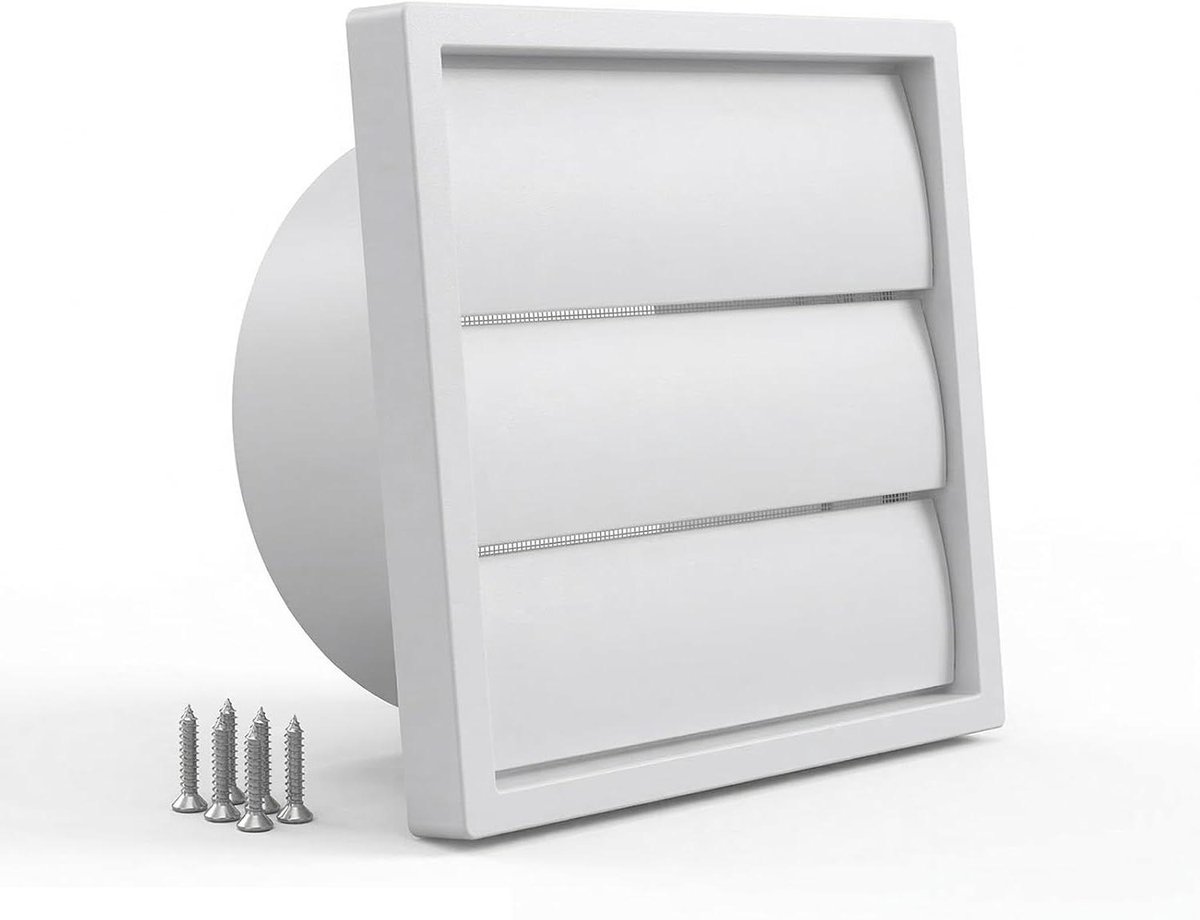 Ventilatierooster Afsluitbaar - Afzuigklep Insectengaas - Afvoerlucht Regelen - Beweegbare Lamellen - 100 mm - Wit