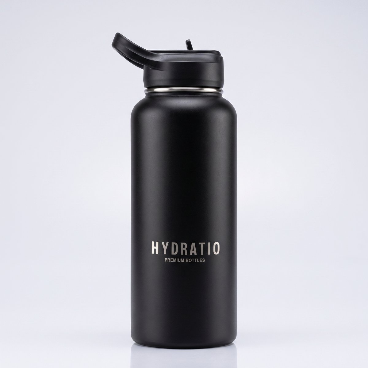 Hydratio Essence Thermosfles 1 Liter Zwart – Drinkfles 1 Liter RVS Dubbelwandig – Waterfles 1 Liter Lekvrij & BPA-Vrij – Isoleerfles 24 Uur Koud 12 Uur Warm – Grote Thermoskan Travel Mug – Sport School Werk Outdoor – Midnight Black